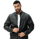 Jaqueta Masculina em Couro Gola Mandarim American