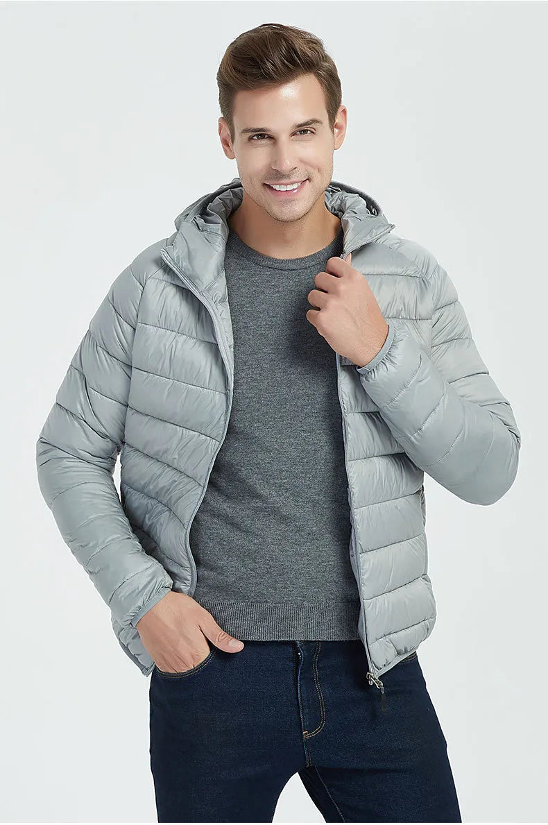 Jaqueta Puffer Masculina com Capuz Compactável