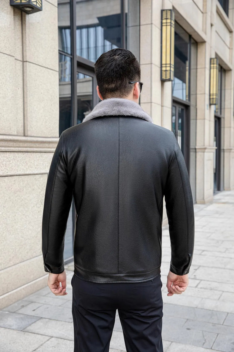 Jaqueta de Couro Masculina Forrada em Lã Veneza