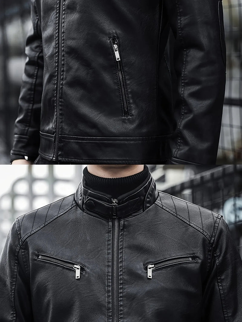 Jaqueta de Couro Masculina Gola Vintage