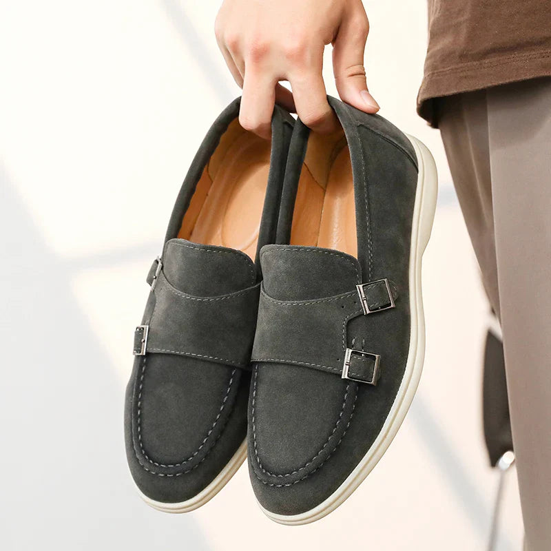 Mocassim Fivela Dupla Masculino em Camurça Dorran