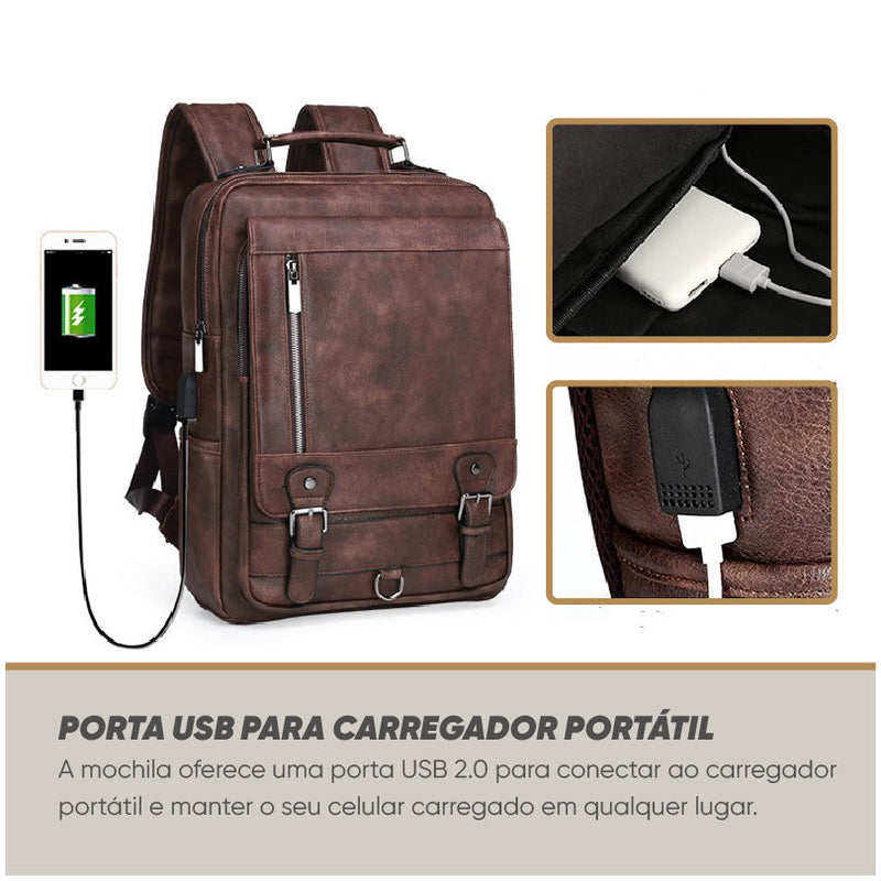 Mochila Masculina Jeep de Couro Notebook 15,6"