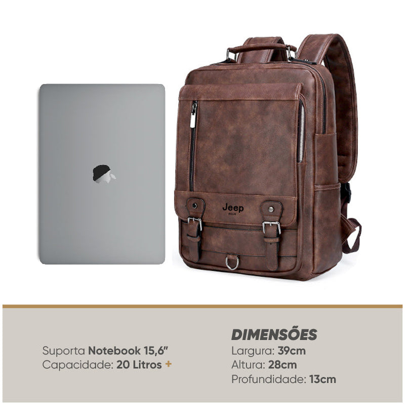 Mochila Masculina Jeep de Couro Notebook 15,6"