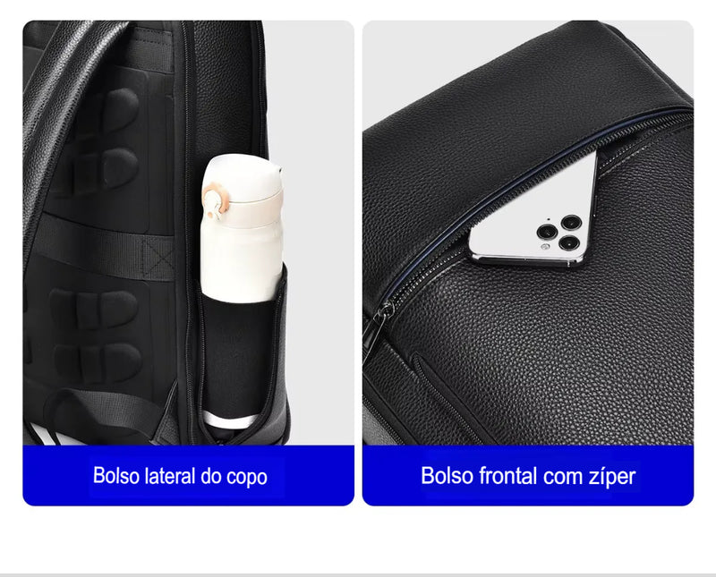 Mochila Masculina de Couro Genuíno Jeep Buluo Pro