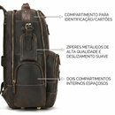 Mochila Masculina em Couro Genuíno Impermeável Americana