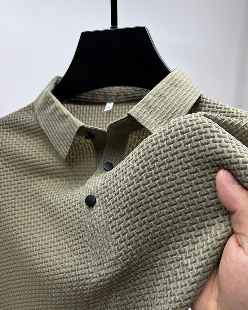 Camisa Masculina de Seda Polo Essencial  caqui