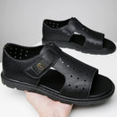 Homens de couro genuíno sandálias romanas luxo dedo do pé aberto plana sapatos casuais masculino comfor macio sapatos de praia designer de moda sandalias