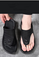 Chinelos masculinos de couro genuíno, sapatos casuais ao ar livre, sandálias romanas de praia, verão