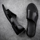 Sandálias de couro genuíno respiráveis para homens, sapatos de negócios leves, flats casuais, tendência da moda verão