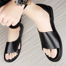 Sandálias de couro genuíno respiráveis para homens, sapatos de negócios leves, flats casuais, tendência da moda verão