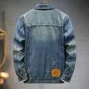 Jaqueta jeans azul de alta qualidade masculina, moda de trabalho com múltiplos bolsos, retrô, nova