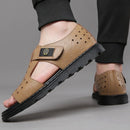 Homens de couro genuíno sandálias romanas luxo dedo do pé aberto plana sapatos casuais masculino comfor macio sapatos de praia designer de moda sandalias