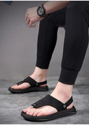 Chinelos masculinos de couro genuíno, sapatos casuais ao ar livre, sandálias romanas de praia, verão