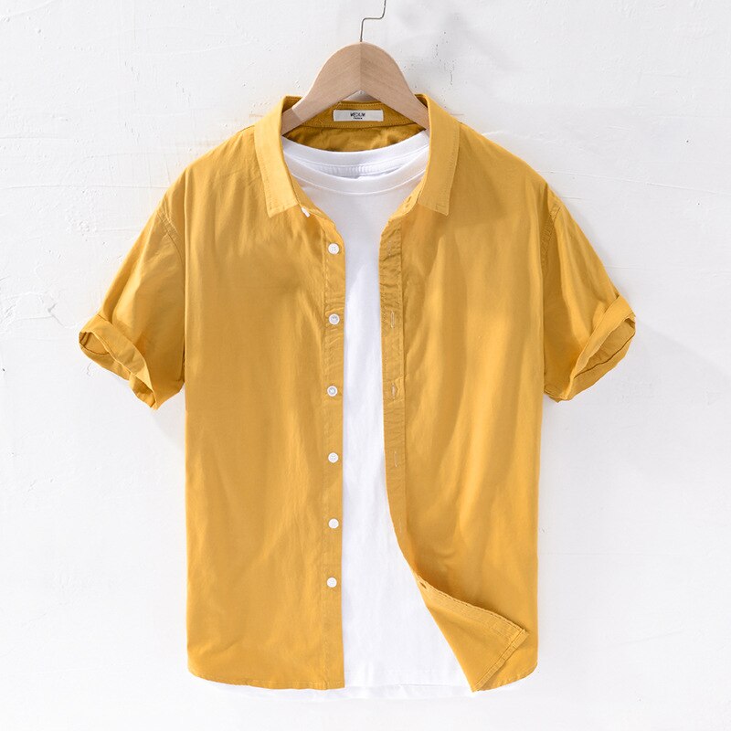 Camisa Masculina Manga Curta Relaxe amarelo
