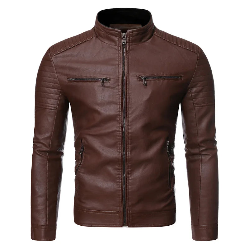 Jaqueta Masculina de Couro Gola Alta Vintage