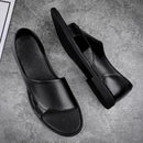 Sandálias de couro genuíno respiráveis para homens, sapatos de negócios leves, flats casuais, tendência da moda verão