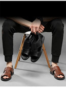 Sandálias dos homens novos 2022 Toe aberto respirável couro casual chinelos praia ao ar livre sapatos homens