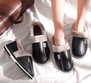 Chinelos impermeáveis de couro PU masculino e feminino, sapato interior quente, confortável sapatos baixos de algodão, inverno, casal, moda, novo, 2023