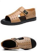 Homens de couro genuíno sandálias romanas luxo dedo do pé aberto plana sapatos casuais masculino comfor macio sapatos de praia designer de moda sandalias