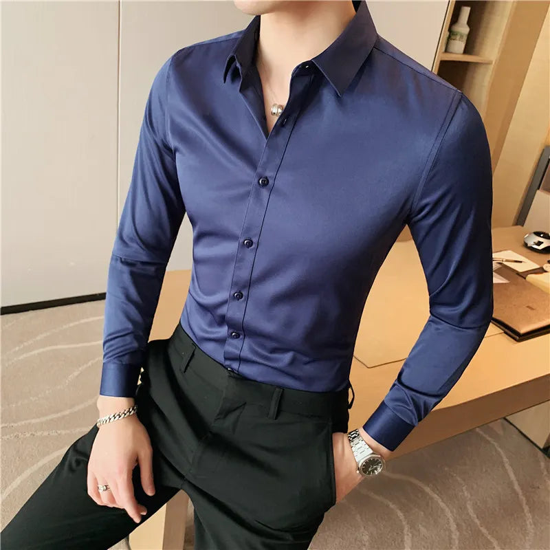 Camisa Social Masculina Slim Confort azul marinho