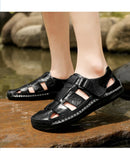 Sandálias de couro masculinas antiderrapantes sapatos planos sandálias de caminhada praia sandália romana moda macia tênis masculinos verão ao ar livre