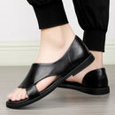 Sandálias de couro genuíno respiráveis para homens, sapatos de negócios leves, flats casuais, tendência da moda verão