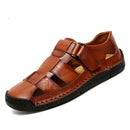 Sandálias de couro masculinas antiderrapantes sapatos planos sandálias de caminhada praia sandália romana moda macia tênis masculinos verão ao ar livre