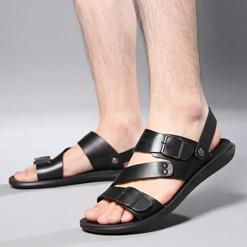 Sandália Masculina de Couro Legítimo Confort Plus