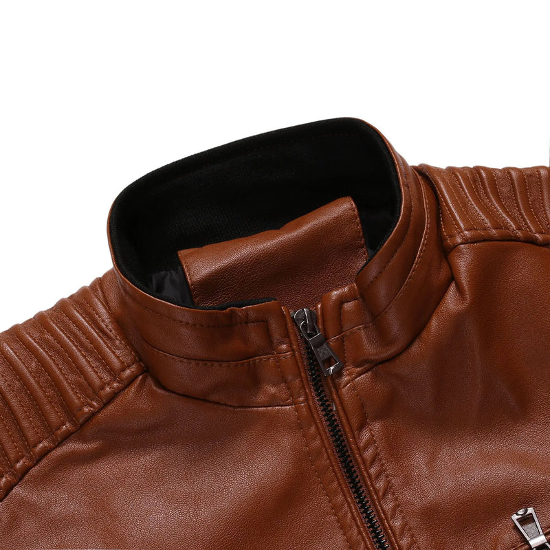 Jaqueta Masculina de Couro Gola Alta Vintage