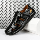 Sandálias de couro masculinas antiderrapantes sapatos planos sandálias de caminhada praia sandália romana moda macia tênis masculinos verão ao ar livre