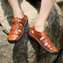 Sandálias de couro masculinas antiderrapantes sapatos planos sandálias de caminhada praia sandália romana moda macia tênis masculinos verão ao ar livre