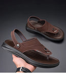 Chinelos masculinos de couro genuíno, sapatos casuais ao ar livre, sandálias romanas de praia, verão