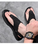 Chinelos masculinos de couro genuíno, sapatos casuais ao ar livre, sandálias romanas de praia, verão