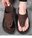 Chinelos masculinos de couro genuíno, sapatos casuais ao ar livre, sandálias romanas de praia, verão