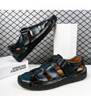 Sandálias de couro masculinas antiderrapantes sapatos planos sandálias de caminhada praia sandália romana moda macia tênis masculinos verão ao ar livre