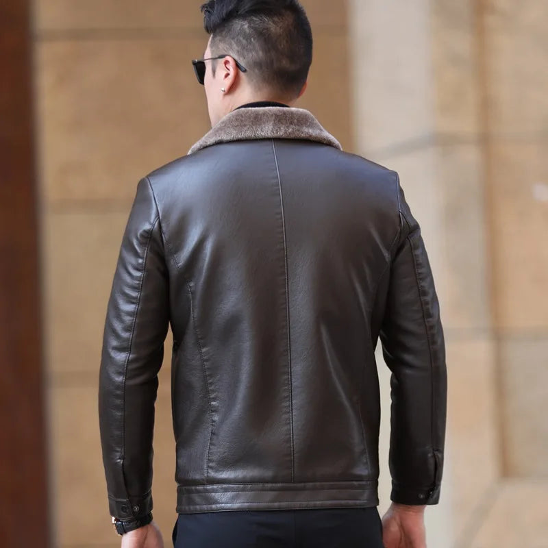 Jaqueta Masculina de Couro Genuíno Forrada em Lã Especial Mility