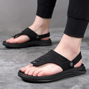 Chinelos masculinos de couro genuíno, sapatos casuais ao ar livre, sandálias romanas de praia, verão