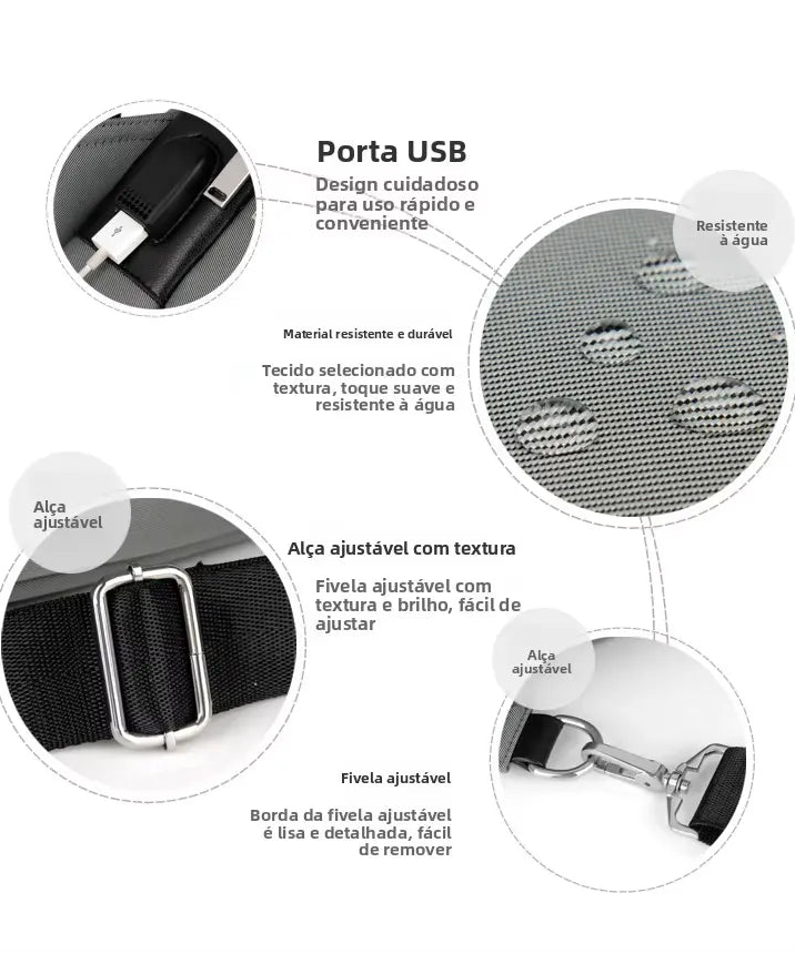 Bolsa Transversal Masculina Impermeável Hobby - Conjunto