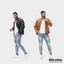 Jaqueta Masculina em Couro Gola Mandarim American