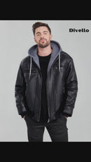 Jaqueta Masculina de Couro com Capuz Lapel